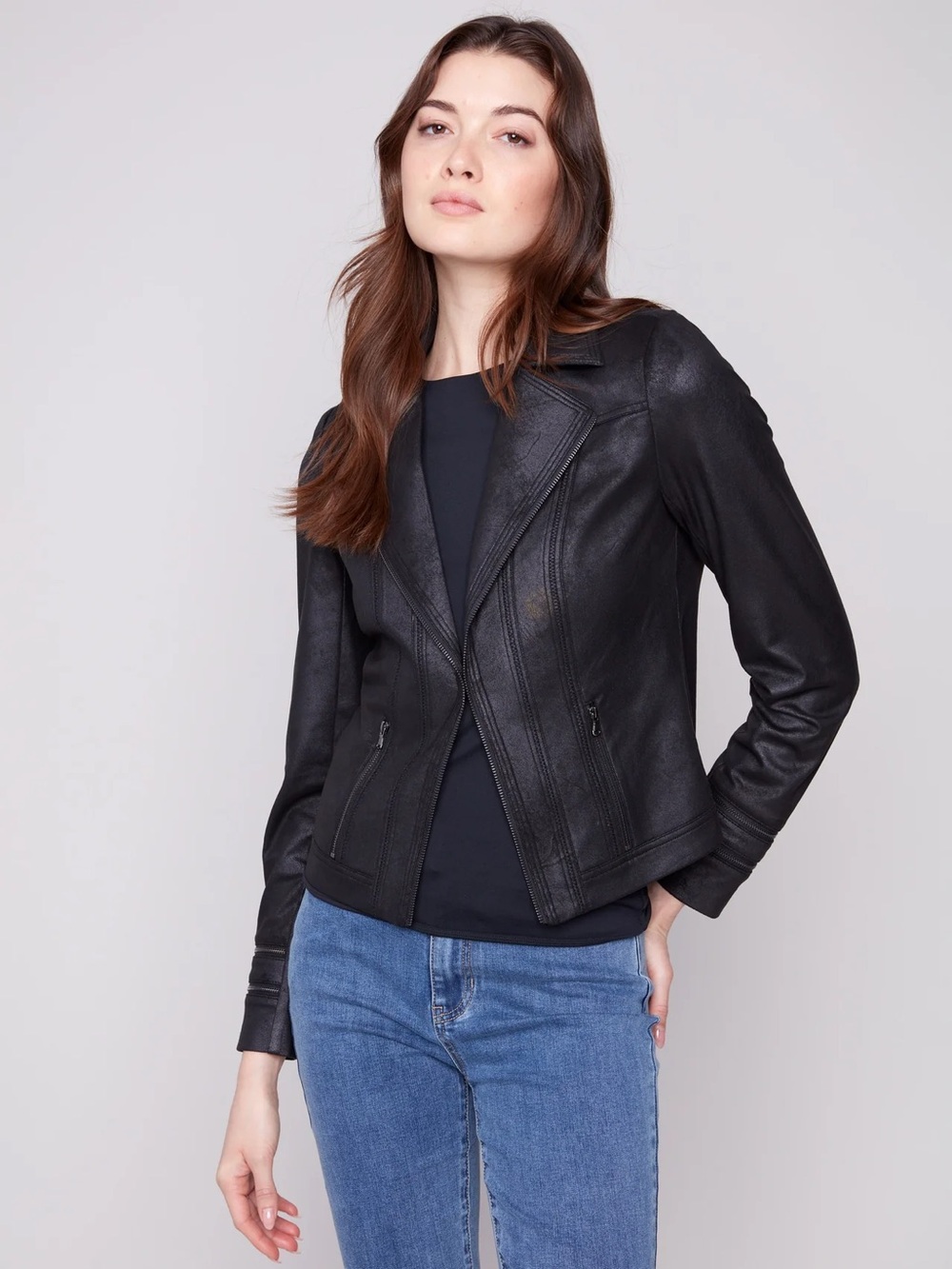 CHARLIE B Black Faux Leather Moto Jacket - Women